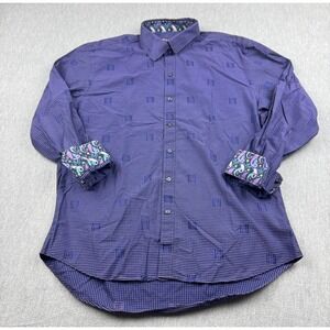 Marco Brunelli Shirt Men XL Purple Geometric Flip Cuff Button Long Sleeve Italy